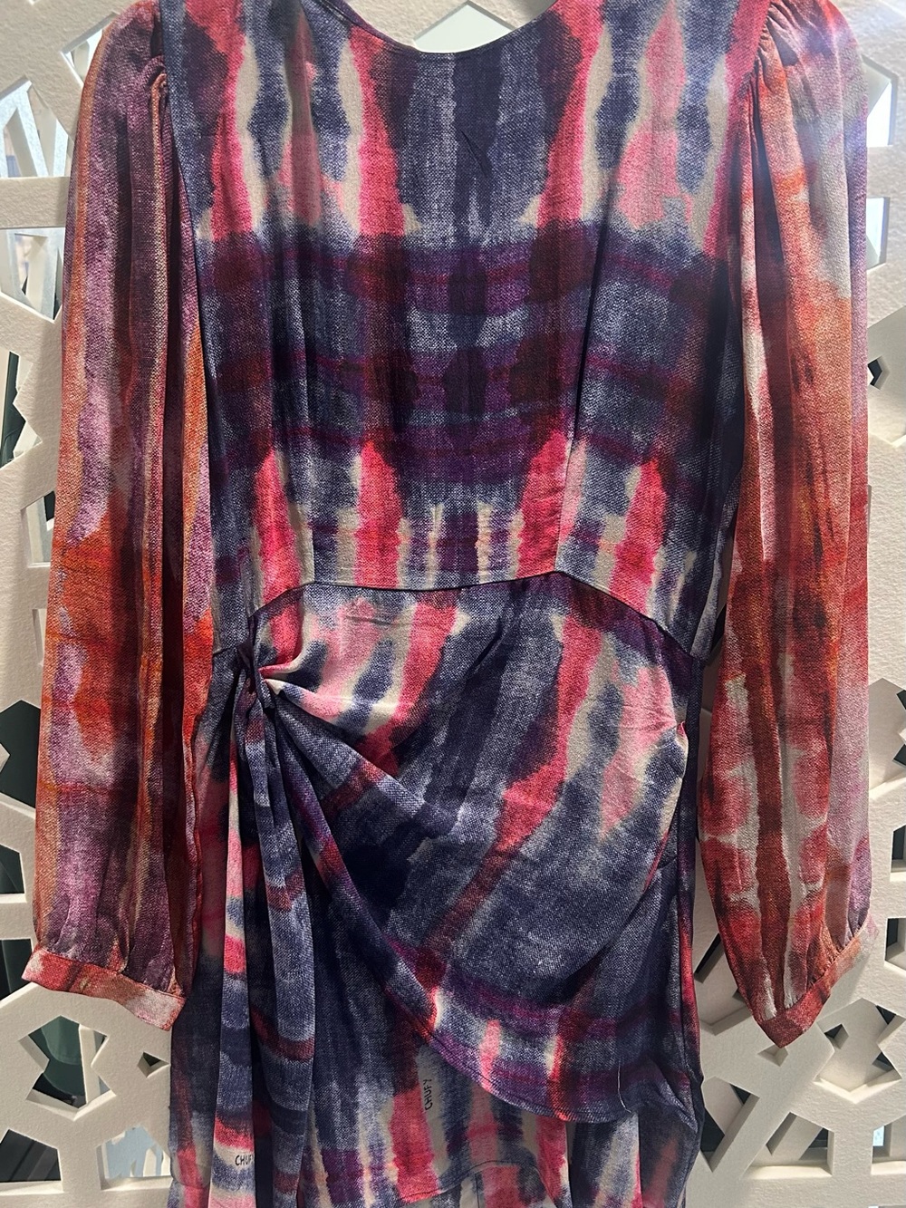 Tie-Dye Navy & Pink Mini Dress with Side Knot